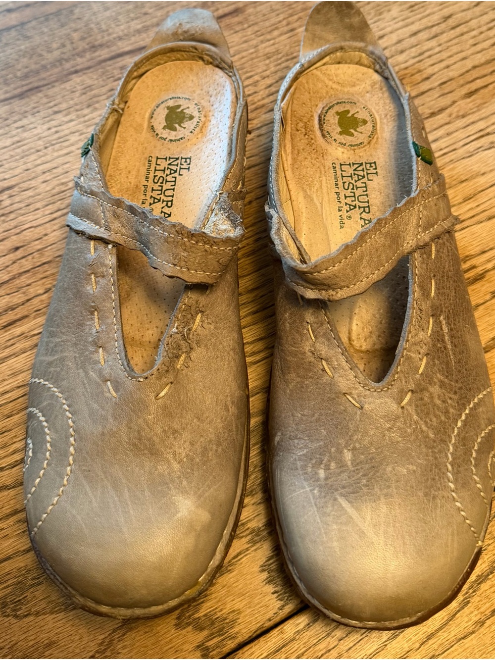 El Naturalista Taupe Leather Mary Jane Clogs